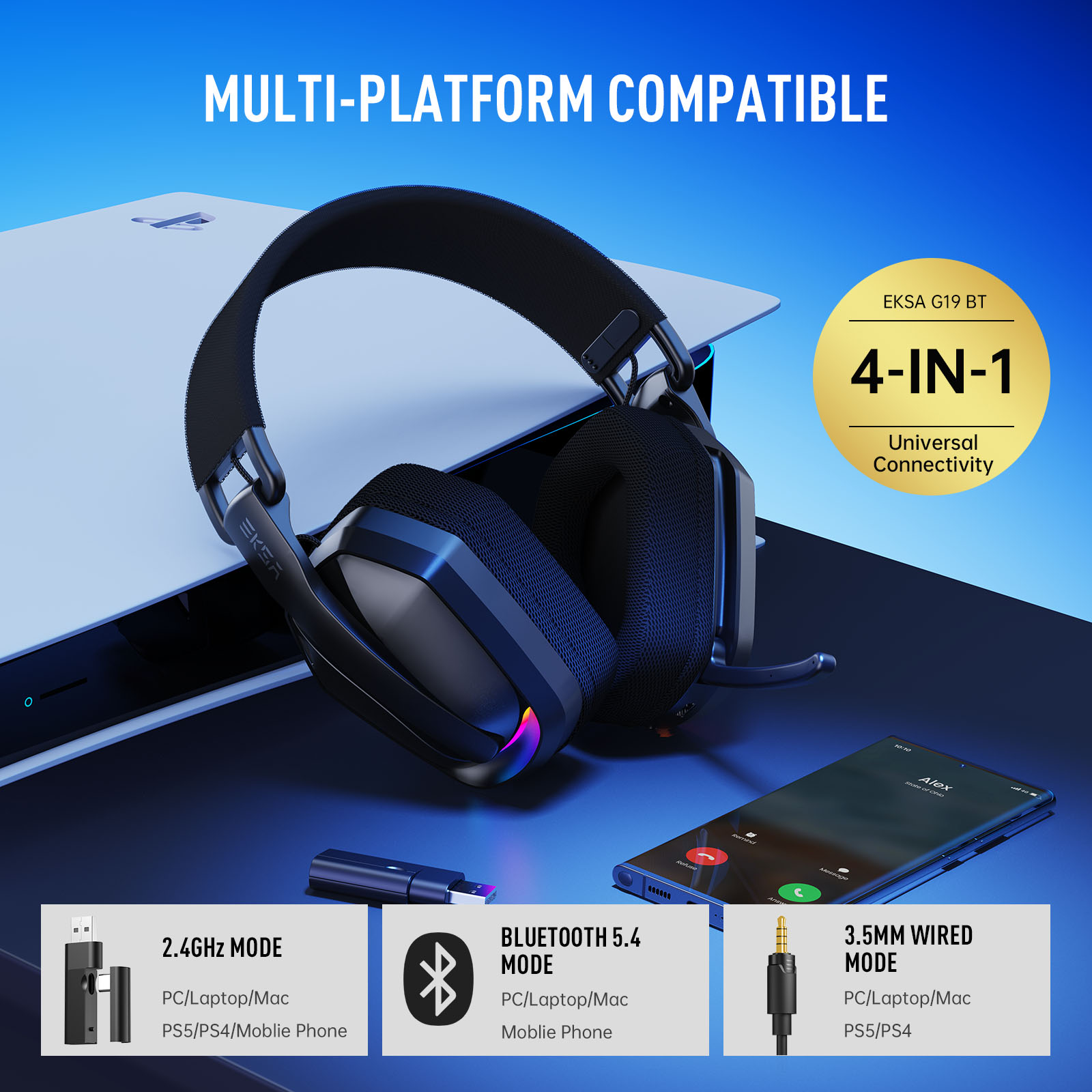 EKSA G19BT 2.4GHz Wireless Gam - đánh giá và giá Wired Earphone Lightning